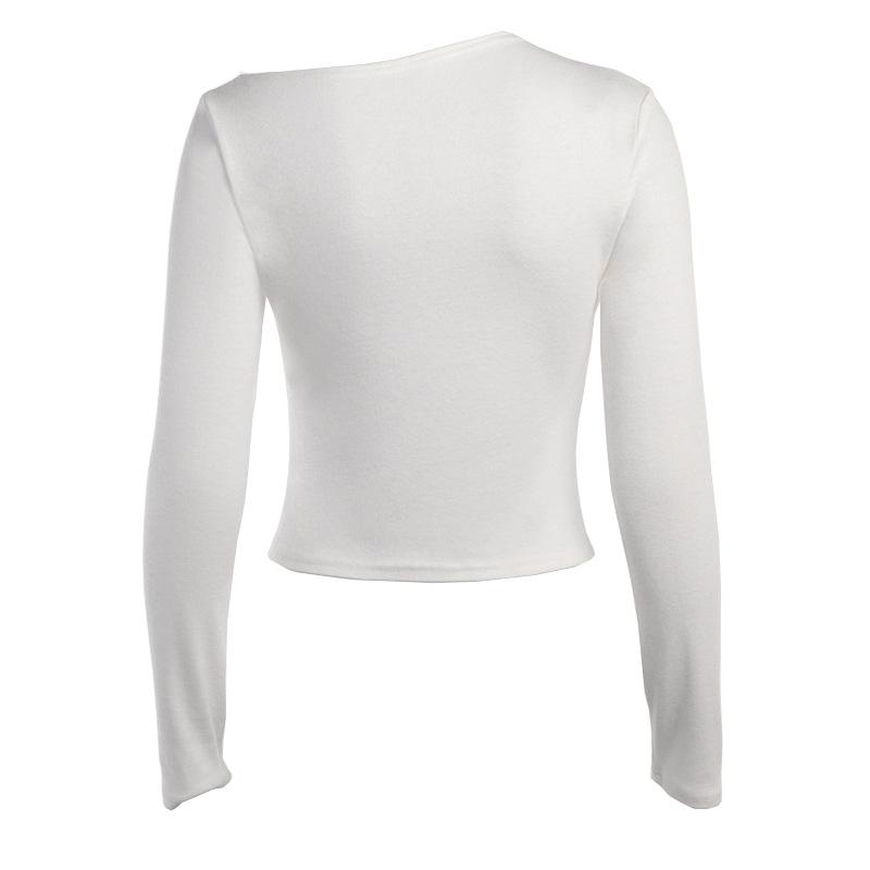 New INS Autumn/Winter Solid Color Asymmetrical Ruched Long Sleeve Slimming T-shirt Base Layer