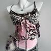 TrendHub American Harajuku Hottie Camisole Subculture Leopard Patchwork Bow Halter Vest Y2K Aesthetic Letter Print Tanks Women's Slim Top
