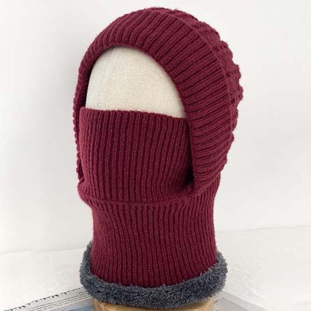 

Elastic Hooded Neck Cap Windproof Winter Pullover Cap Casual Men Helmet Hat Women темно-красного