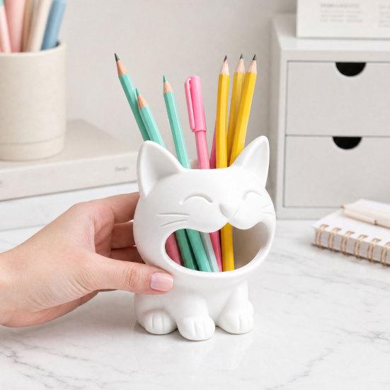 3D Printed Cat Shaped Candy Bowl Cute Cat Storage Container Desktop Pen Holder
