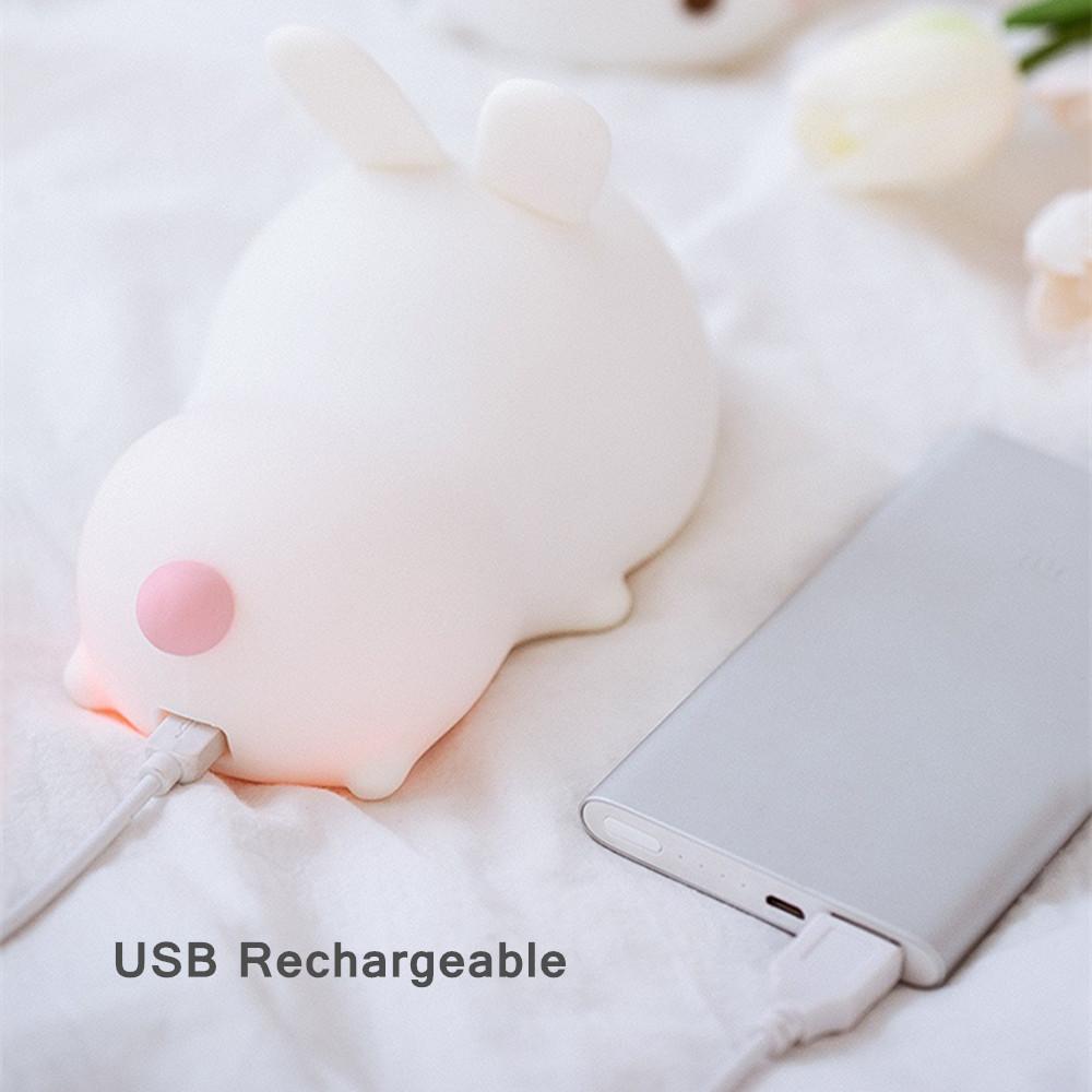 Touch Sensor RGB LED Rabbit Night Light 16 Colors USB Rechargeable Silicone Bunny Lamp for Children Baby Toy Festival Gift