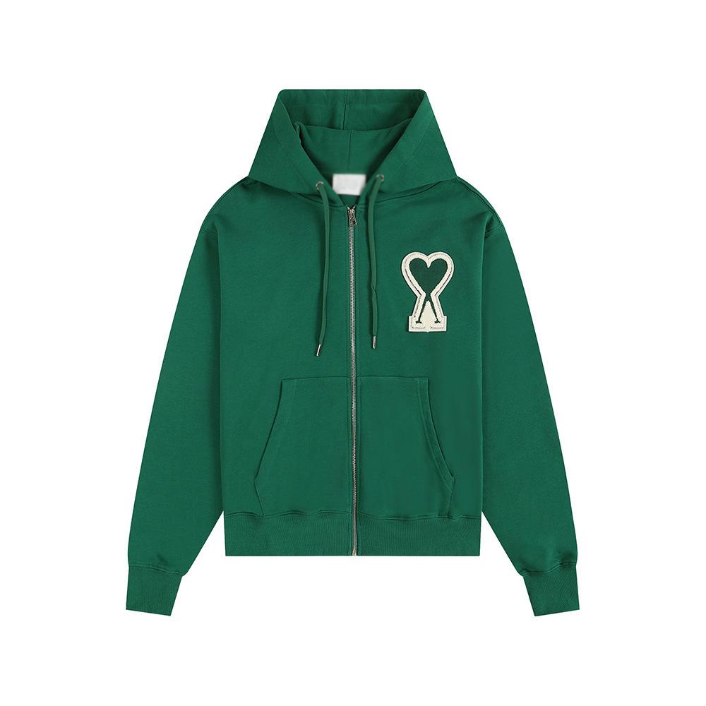 AMI CLAMS Unisex Hoodie with Embroidered Heart & Zippered Pocket - Autumn/Winter Casual Jacket