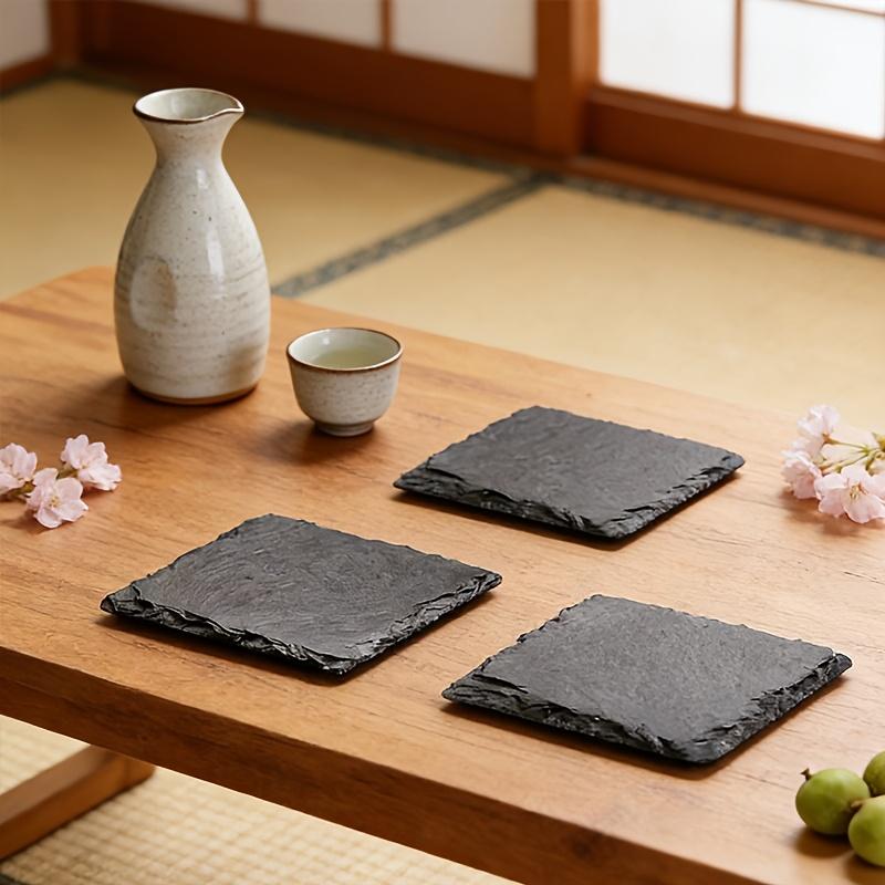 Slate Coaster Sets, 4/8pcs Square Slate Coasters, Heat Insulation Mats, Anti-scald Non-slip Table Mats, Kitchen