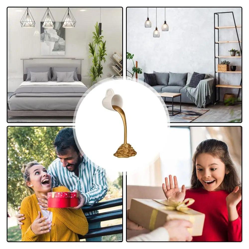Liquid Gold Spilling Coffee Ornaments Coin Floating Coffee Cup Figurines  Desktop