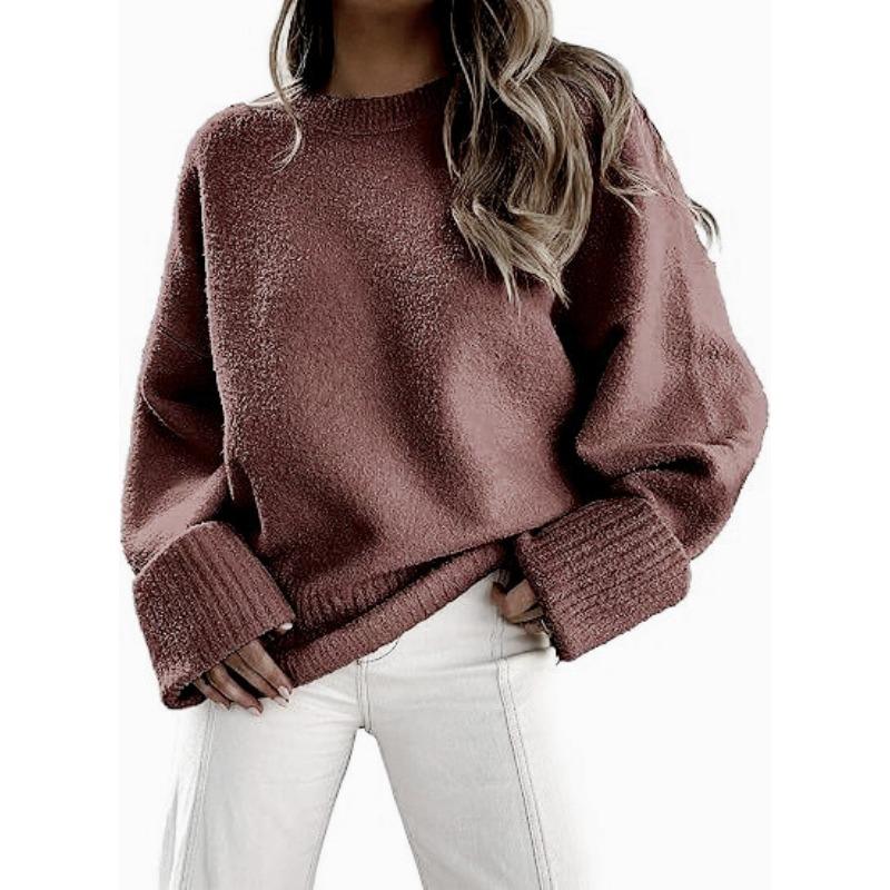 New Autumn and Winter New Versatile Women's Round Neck Long-sleeved Plush Thick Warm Sweater