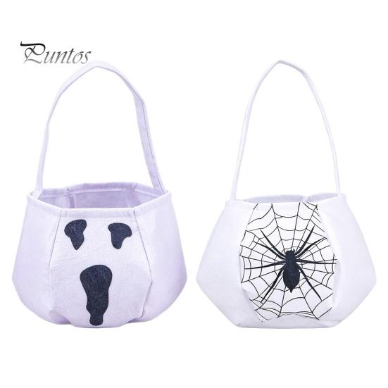 Halloween Party Decor Cute Treat or Trick Bag with Handle for Kids, Reusable Non Decoration Woven Candy Goodie Bag, Soft Handbag Basket Favors
