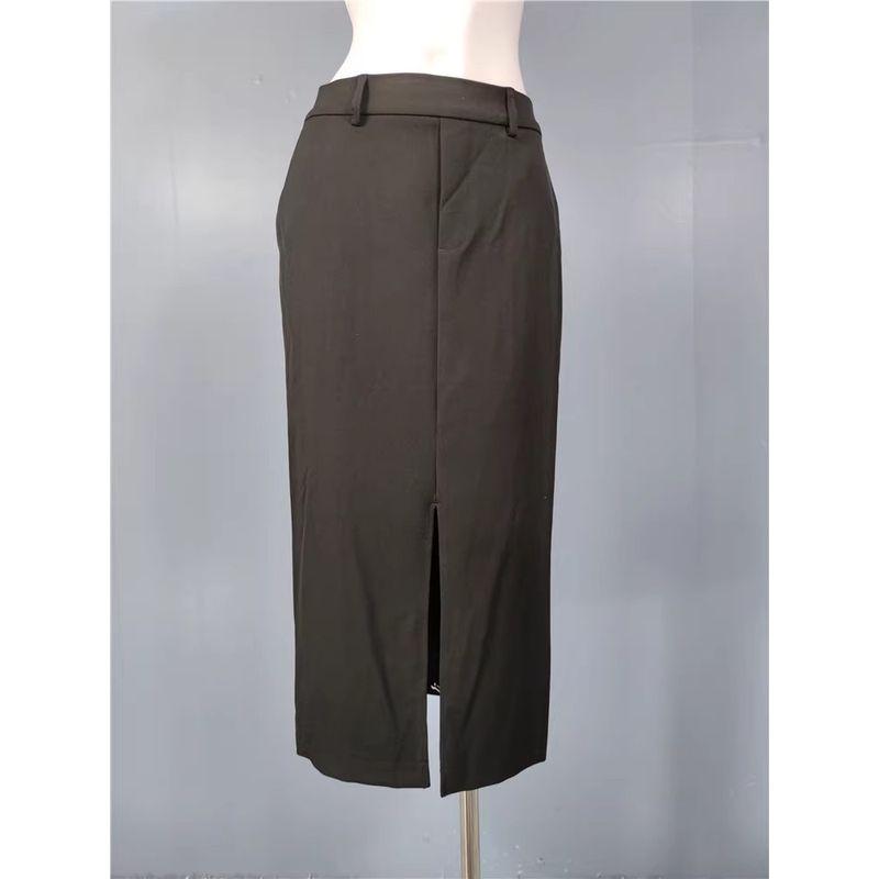 

French style Commuter Style High Waist Slimming OL Work Versitile Fashion Slim fit Stripe Split Elegant Casual Skirt for Women Black XS