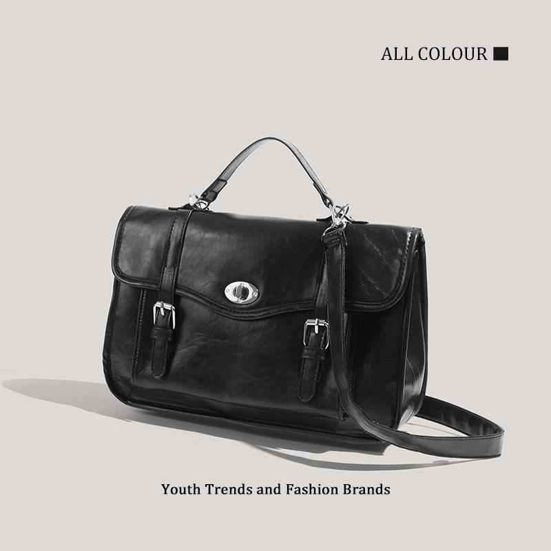 College bag class schoolbag niche oil wax leather handbag briefcase crossbody commuter simple backpack