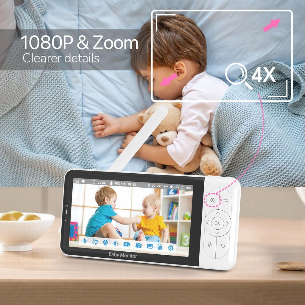 Tuya 5-Inch Baby Monitor with Two-Way Intercom & Mobile Remote Access