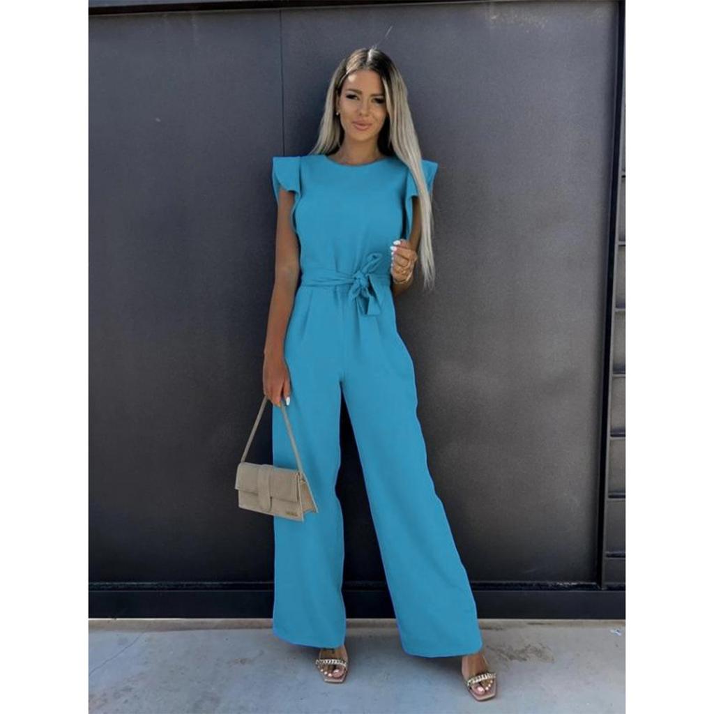 Dlouhý overal s vysokým pasem, stáhnutým v pase a zavazováním