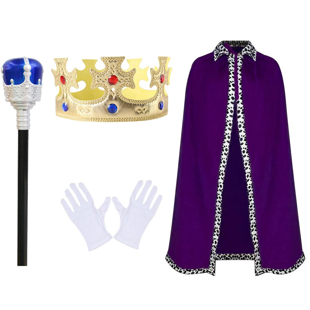 PESENAR Halloween King Prince or Queen Robe Red Cloak Cape Crown Wand Costume Set with King Crown Headband