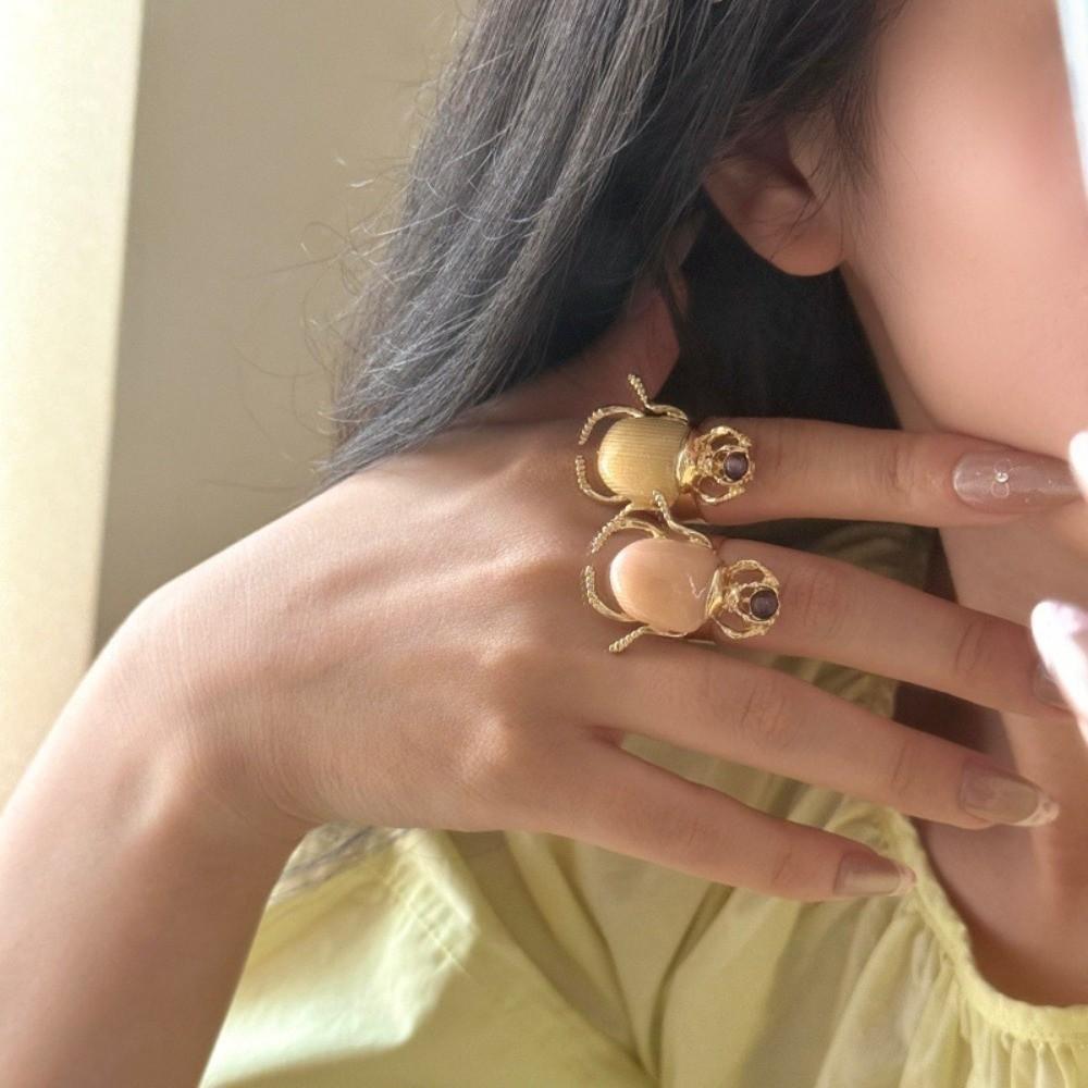Macaron Color Retro Insect Ring Punk Style Enamel Beetle Ring Edgy Look Beetle Opening Ring  Couple