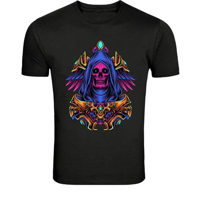 Neon Reaper Skull Hood T-Shirt - Dark Gothic Grim Skeleton