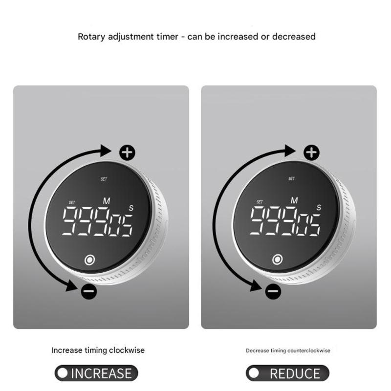 Quiet Operation Magnetic Timer with Mechanical Knob & Digital Display Easy to Carry for Office Meetings & Cooking