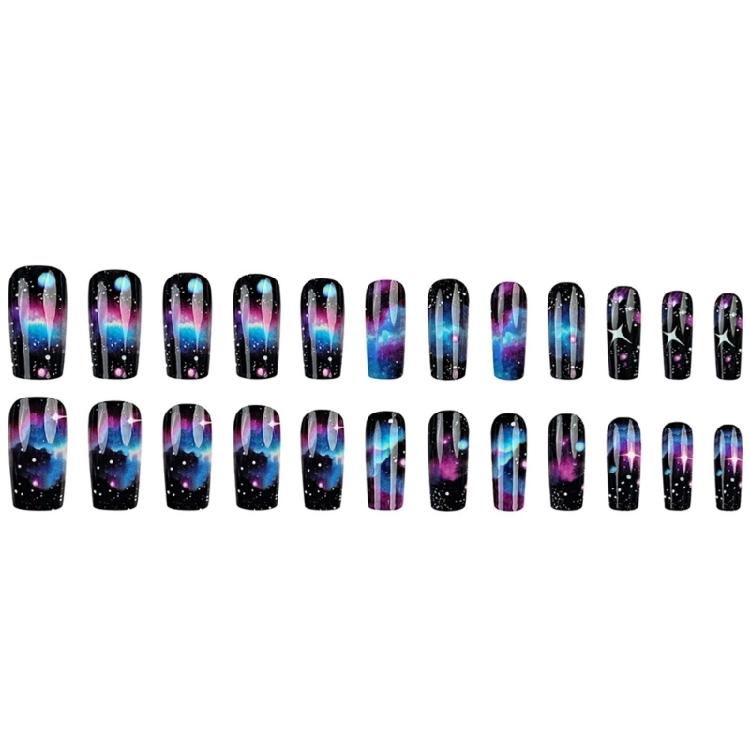 24 Pièces Étoile Nuage Ongle Press On Élégant Faux Ongle Acrylique Brillant Ongle Artificiel Carré Adhésif pour Fête