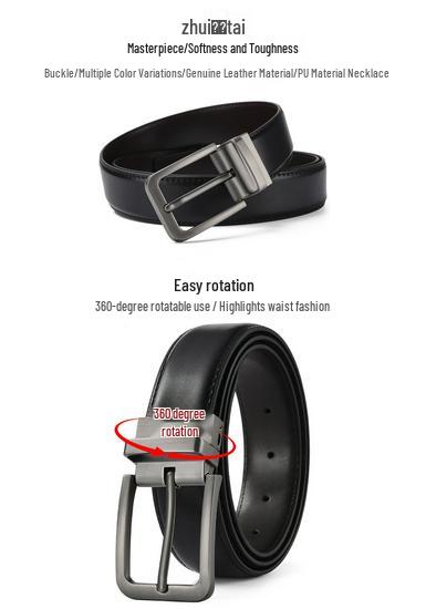 Men's Casual Perforated Leather Belt with Rotating Pin Buckle