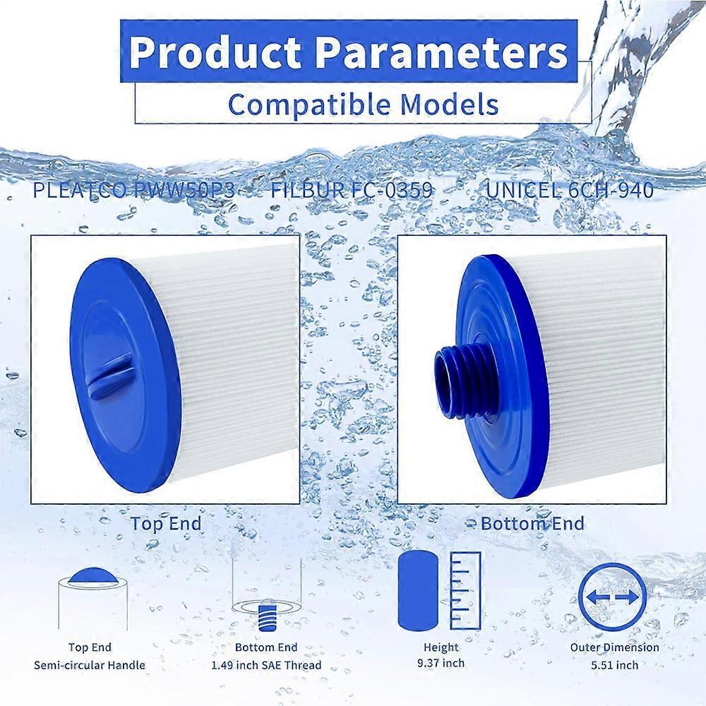 PWW50 Spa Filter,6Ch-940 Spa Filter,1 1/2" Coarse Thread Spa Filter for Hot Tub,Compatible with 6CH-940,PWW50P3,FC-0359,03FIL1400 (2 Pack)