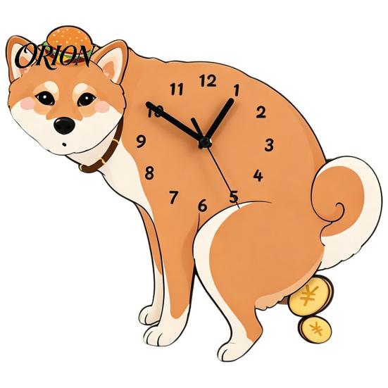Wooden Clock with Swinging Pendulum Pooping Dog Wall Clock, Pendulum, Silent Non Ticking Hanging for Living Room Home Office, Gift Lover