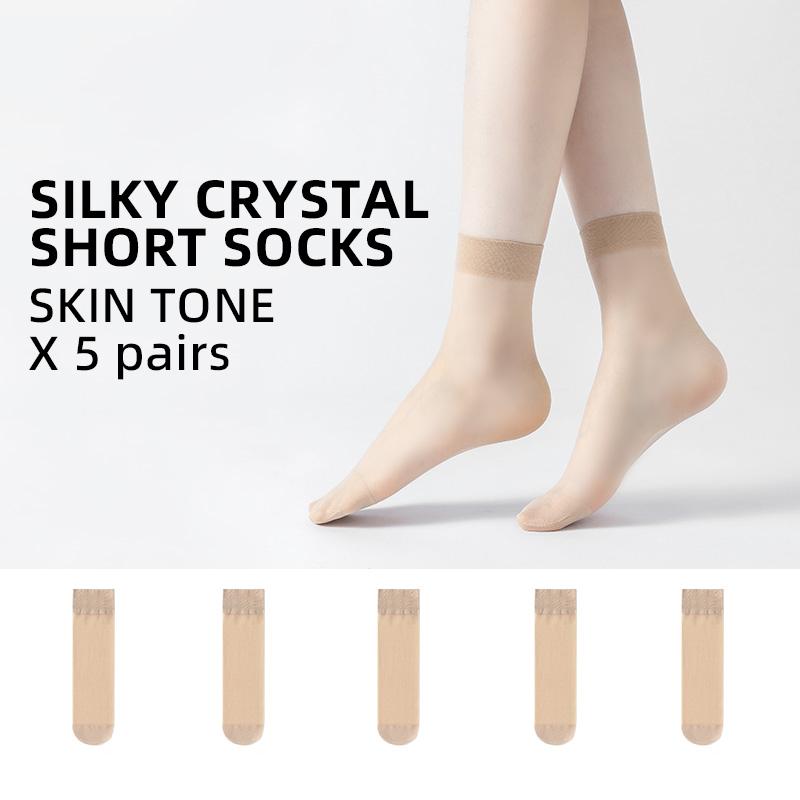 

Kave 5 Pairs Womens Sheer Ankle Socks Nude Stocking Summer Ultra Thin Cool See Through Silk Socks For Women Foot Anti Slip Sock EU35-39