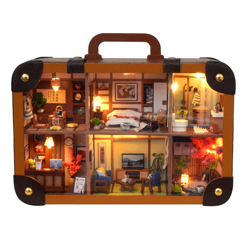 DIY Mini Doll House Wooden Miniature Kit Furniture Litht Dollhouse Furniture Handmade Model Assembly Toys Case Birthday Gifts