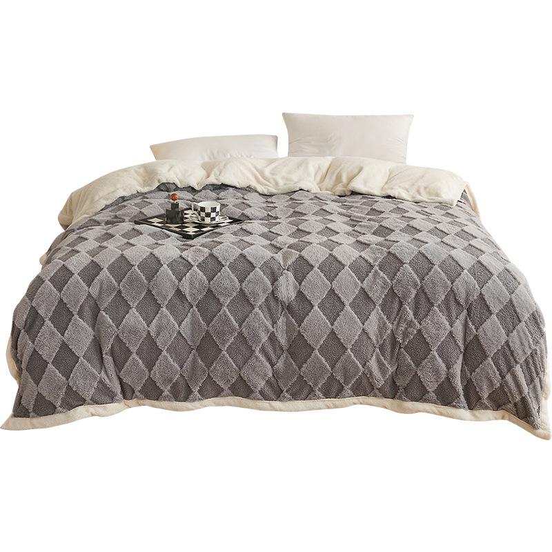 Teddy Velvet and Rabbit Fur Blend Jacquard Double-Layer Blanket