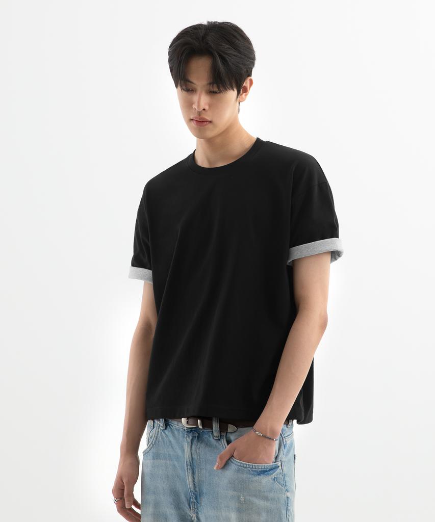 BRENSON Comfort Color Block Roll-Up Crop Short Sleeve Tee ( 4 Colors )