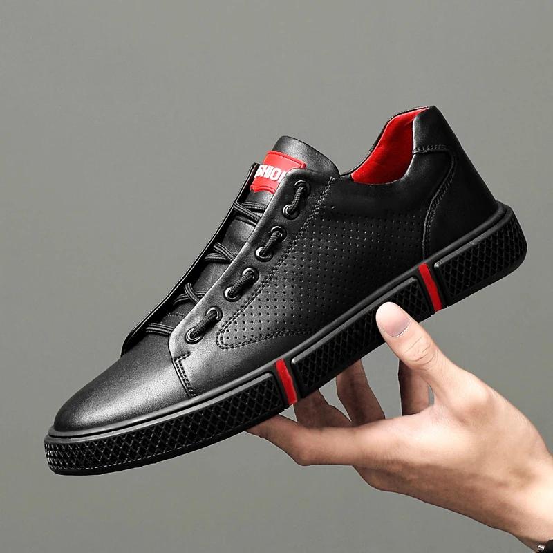 Men Genuine Leather Shoes Men Flats Fashion Men's Casual Shoes Outdoor Summer Hole Brand Man Soft Comfortable Lace Up Shoes L5