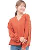 Titicaca Kika Embroidered Skipper Blouse, Long Sleeve, V-Neck, Linen Blend, Women's, Free Size, Orange, OWCBB025
