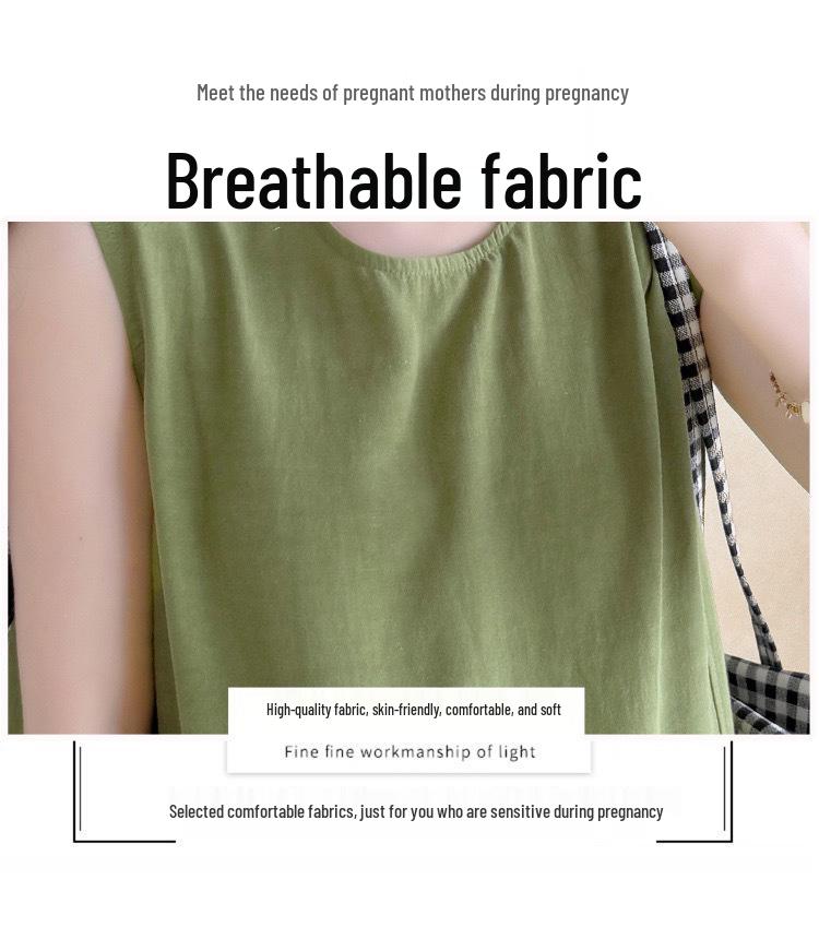 Maternity Mori Style Linen Sleeveless Dress – Loose Fit for Petite Pregnant Women