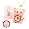 Creative Immortal Flower Rotating Rose Bear Jewelry Box Double Heart Necklace Valentine'S Day Romantic Gift For Women Girlfriend