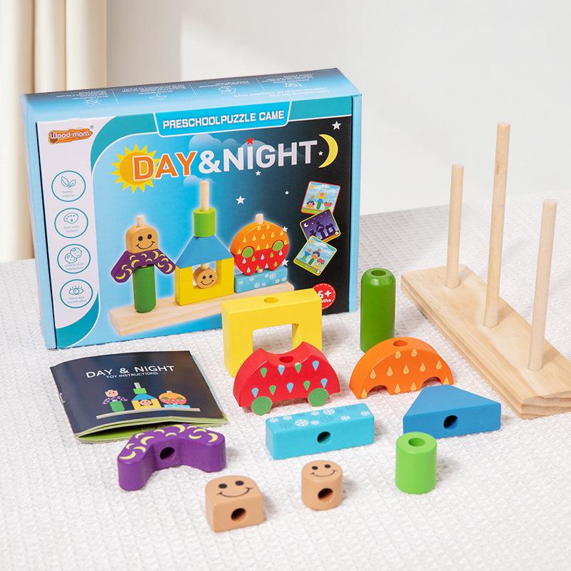 

Day & Night Creative Building Blocks: Educational Wooden Jenga Set for Kids
