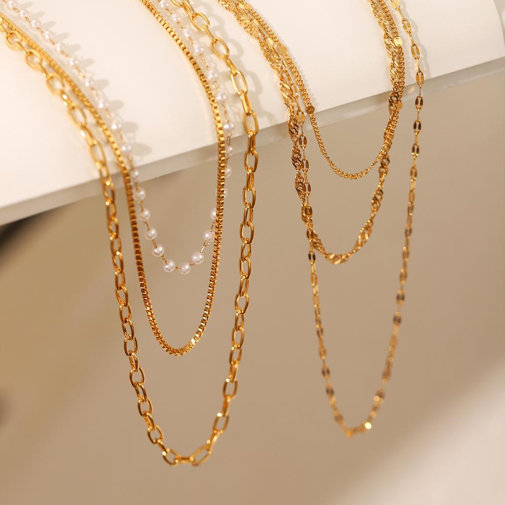 Light Luxury 18K Gold Plated Multi-Layer Stainless Steel Necklace, High-End Titanium Steel Jewelry, Non-Fading Neck Chain