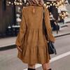 Womens A-Line Faux Suede Mini Dress Crew Neck Tiered Casual Long Sleeve Dress Fall Swing Loose Outfit