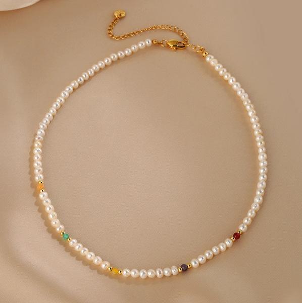 Natural pearl necklace fashionable color agate beaded collarbone chain 2025 popular neck chain