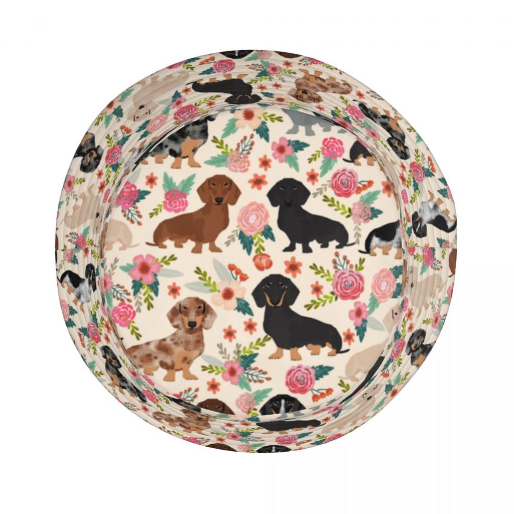 Summer Beach Getaway Headwear Dachshund Dogs Florals Merch Bob Hat Trendy Sun Hat Panamka Fishing Fisherman Caps Outdoor