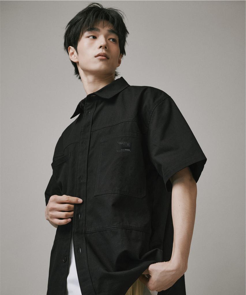 Beodeonteu Oversized Canvas Cutout Work Shirt [Black]