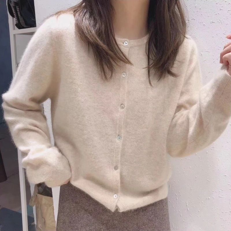 Long Sleeve Vintage Y2k Korean Knitted Cardigan Women's Autumn Winter Fashion O-Neck Versatile Slimming Basis Sweater