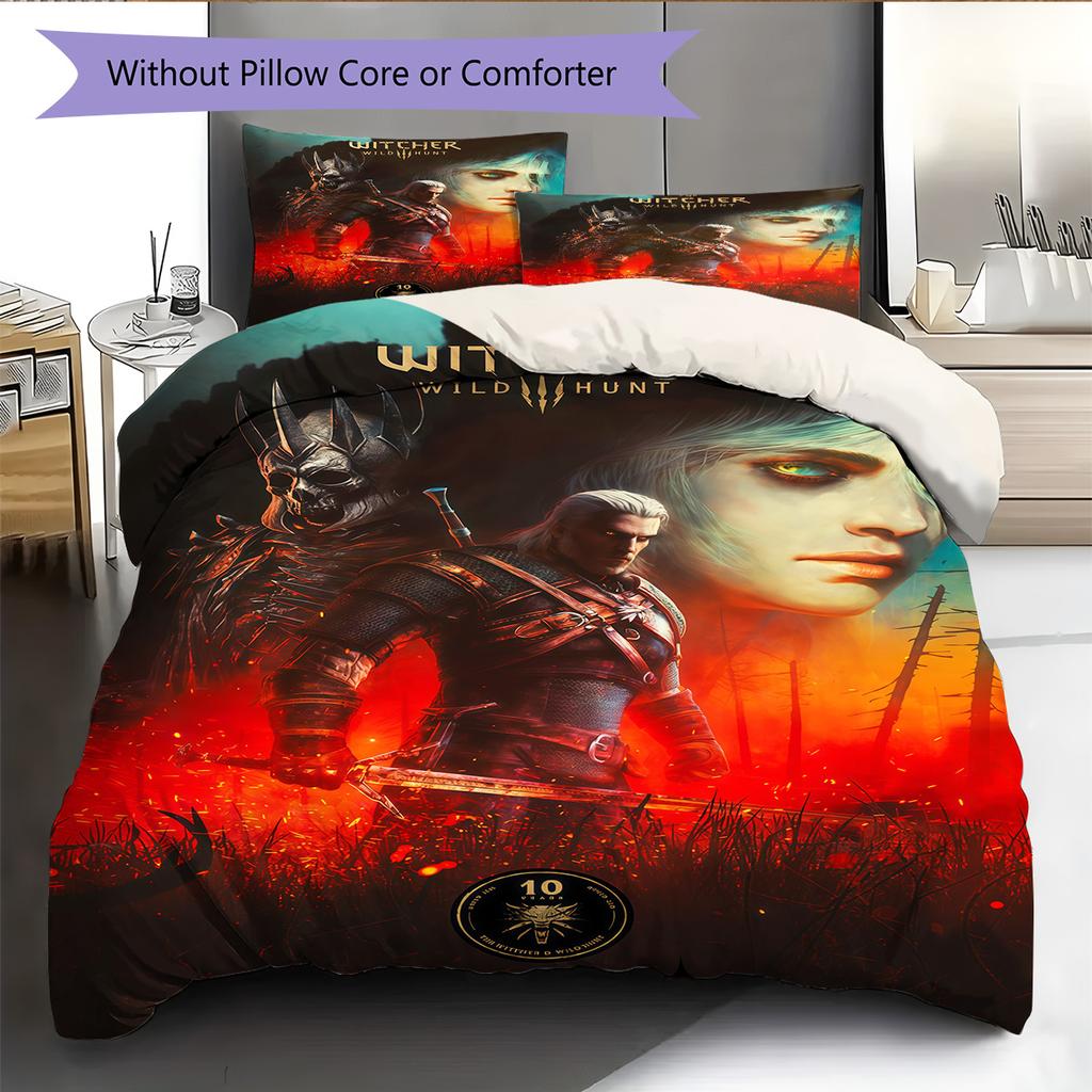 The Witcher Poster Bedding Quilt Set Quilt Cover Pillowcase Home Decoration Birthday Gift (1 * Duvet Cover + 2 * Pillowcase, Without Core)
