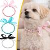 Adjustable Pearl Pet Collar Simulated Pearl Cat Bead Collar Necklace Elegant Bow Knot Ribbon Dogs Cats Collar Pets Accessories