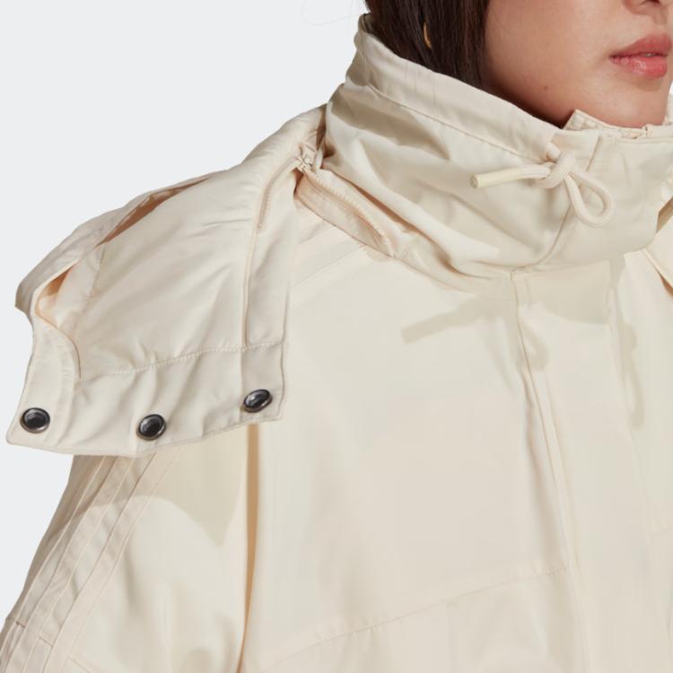Adidas Originals Solid Color Zipper Hooded Cotton Jacket Women Jacket White HK5249