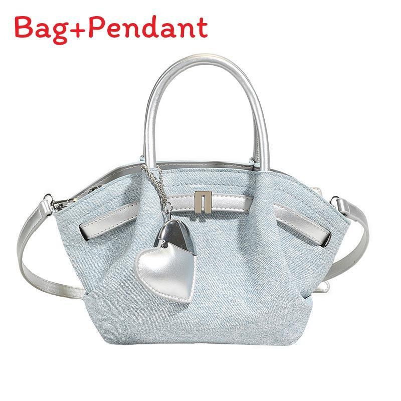 Womens Denim Bucket Bag With Zipper Top And Inner Storage For Office And Day Trips