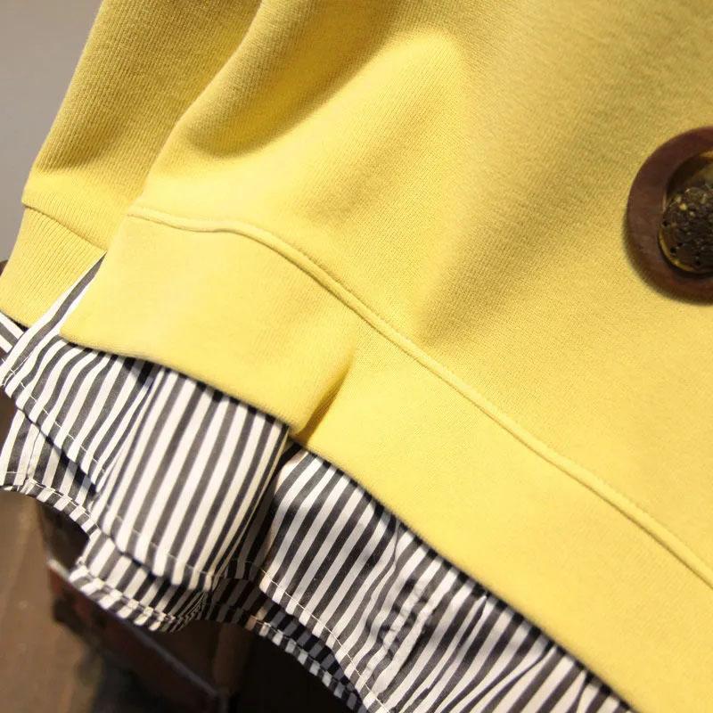 Hanorac largi de toamnă pentru femei fals din două piese cu dungi Sute de topuri casual cu gât rotund, lungi medii