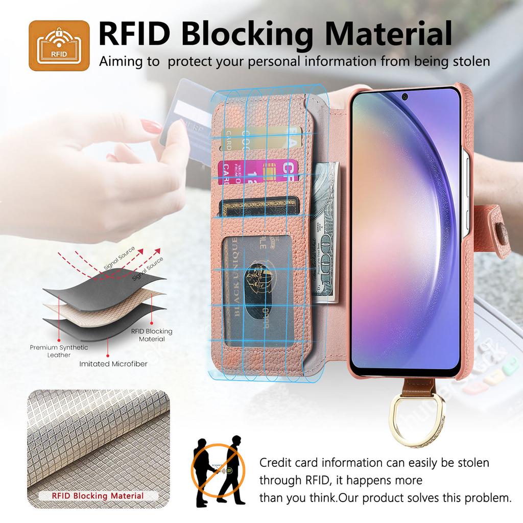 For Samsung Galaxy A05s 4G Case RFID Blocking Zipper Wallet PU Leather Mobile Cover