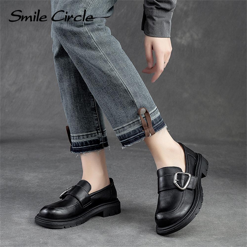 Mocassins pour femmes en cuir naturel, boucle métallique, chaussures plates tendance, tige basse, slip-on, chaussures décontractées pour femmes