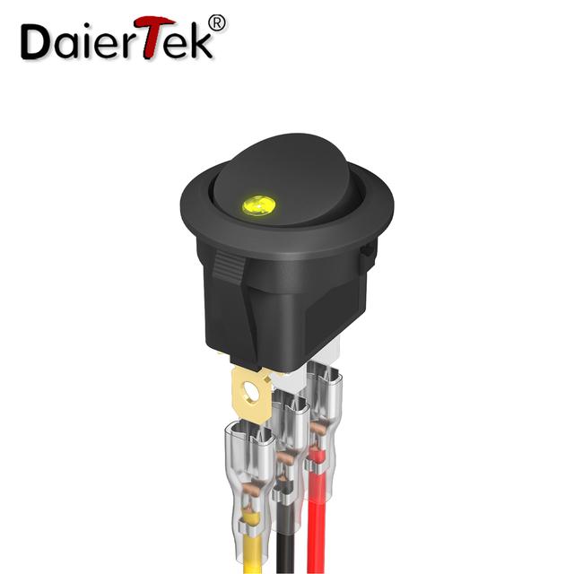 DaierTek 4PCS Round Rocker Switch 12V 20A Round Toggle Switch 12 Volt DC Lighted 3 Pin 2 Way SPST Switch for Automotive Car Boat