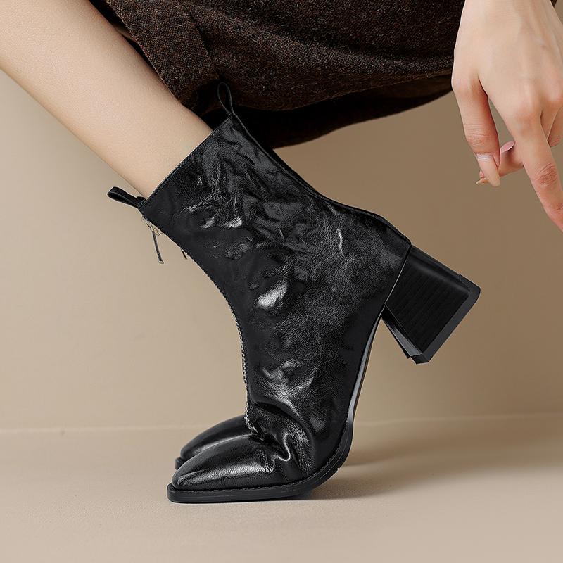 Fashion 2025 Winter Women Shoes Genuine Leather Women Boots Mid-calf Modern Boots Women Solid High Heel Boots Ladies Shoes