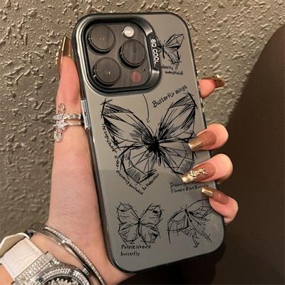 Skizzenlinien Schmetterling Galvanisiert Silber IMD Hülle Für iPhone 15 16 Pro Max 14 13 12 11 Pro X XS 7 8 Plus Stoßfeste Rückseite