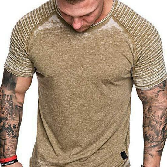 Men's Casual Wrinkled Solid Color Short Sleeve T-shirt - Summer Fashion