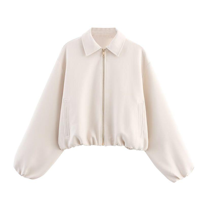 Zbzr Spring New Arrival Women's Clothing Fashion Style Fashion Elegant Lapel Long Sleeves Zipper Puffy Jacket Outwear