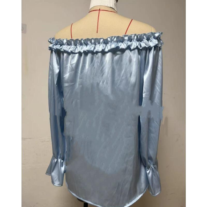 Early Spring New Style Elegant Casual Ruffled One-shoulder Off-shoulder Long-sleeved Shirt for Women